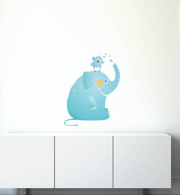 Elephant Playing With Bird Wall Sticker Decal - Kids Stickers, Animals Childrens Decals, Art, Room