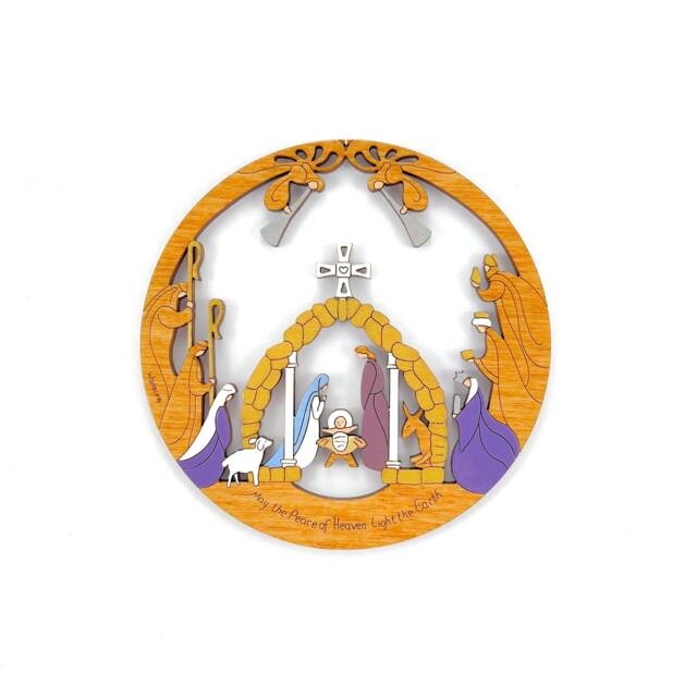 Unique Nativity Round Christmas Ornament Manger Scene - Wood, Laser Cut, Hand Painted - image 1