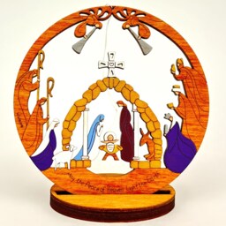 Unique Nativity Round Christmas Ornament Manger Scene - Wood, Laser Cut, Hand Painted - thumbnail 3