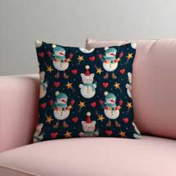 Christmas Cushion Cover With Snowman & Cat Print, Navy Holiday Throw Pillowcase, Festive Winter Decorative Case For Sofa Home Decor - thumbnail 2