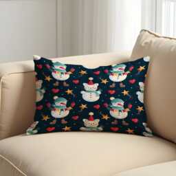 Christmas Cushion Cover With Snowman & Cat Print, Navy Holiday Throw Pillowcase, Festive Winter Decorative Case For Sofa Home Decor - thumbnail 4