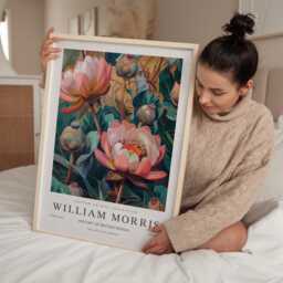 William Morris Print, Art, Exhibition Poster, Teal Wall Water Lily, Cloakroom Large Botanical Art - thumbnail 1