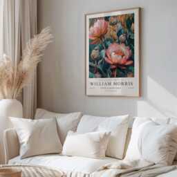 William Morris Print, Art, Exhibition Poster, Teal Wall Water Lily, Cloakroom Large Botanical Art - thumbnail 3