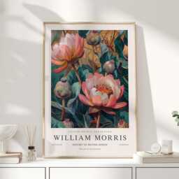 William Morris Print, Art, Exhibition Poster, Teal Wall Water Lily, Cloakroom Large Botanical Art - thumbnail 2