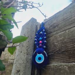 Blue Macrame Evil Eye Wall Hanging, Handmade, Home Protection, Glass Nazar Charm, Bohemian, Home Decor, Garden Decor - thumbnail 2