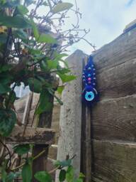Blue Macrame Evil Eye Wall Hanging, Handmade, Home Protection, Glass Nazar Charm, Bohemian, Home Decor, Garden Decor - thumbnail 1