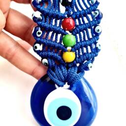 Blue Macrame Evil Eye Wall Hanging, Handmade, Home Protection, Glass Nazar Charm, Bohemian, Home Decor, Garden Decor - thumbnail 3