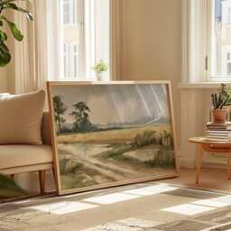 Coastal Dune Poster, Blue Beach Print, Seascape Wall Art, Paper - thumbnail 4