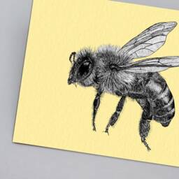 Honey Bee A4 Art Print in Yellow // Bee Wall Art, Colourful Animal Pen Drawing, Wildlife Lover Gifts - thumbnail 2