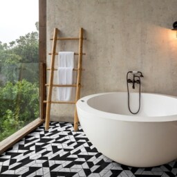 Abstract Marble Geometric Vinyl Flooring, Black Sheet White Floor Protector, Tiles Area PVC, Bedroom Inspirations - thumbnail 3