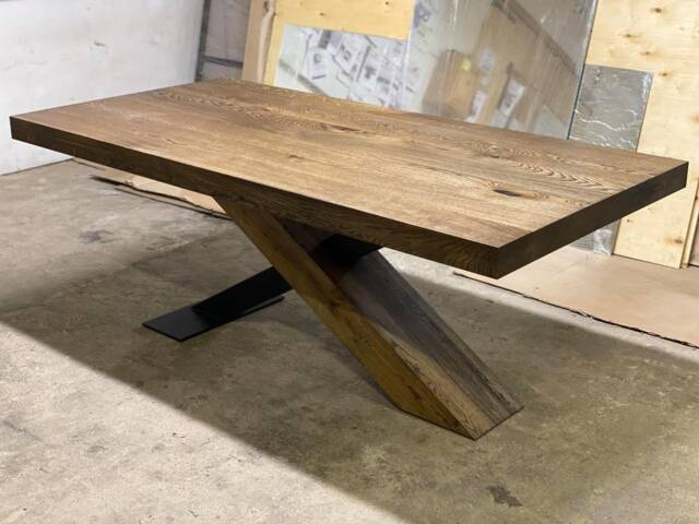 Industrial Oak Dining Table, Silver Metal Legs - image 1