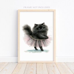 Ballerina Cat Print, Girls Room Bedroom Wall Art, Nursery Little Princess, Room, Baby Girl, Kids Picture - thumbnail 2