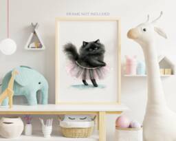 Ballerina Cat Print, Girls Room Bedroom Wall Art, Nursery Little Princess, Room, Baby Girl, Kids Picture - thumbnail 1