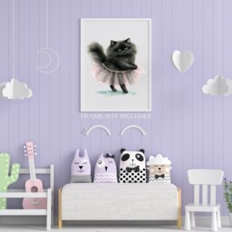 Ballerina Cat Print, Girls Room Bedroom Wall Art, Nursery Little Princess, Room, Baby Girl, Kids Picture - thumbnail 3