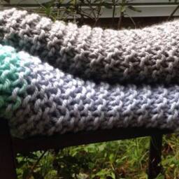 "Lilac & Seafoam Chunky Knitted Blanket >> 70""Long X 60" - thumbnail 3