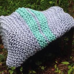 "Lilac & Seafoam Chunky Knitted Blanket >> 70""Long X 60" - thumbnail 2