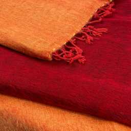 Soft Warm Handmade Twoyak Wool Blanket Red & Rustorange Oversized Meditation Shawl Nepal - thumbnail 2