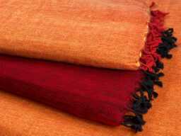 Soft Warm Handmade Twoyak Wool Blanket Red & Rustorange Oversized Meditation Shawl Nepal - thumbnail 1