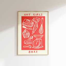 Hot Girls Bake Wall Print - Baking Cake Lover Chef Art Poster Trendy Aesthetic Kitchen Artwork Home Prints Food - thumbnail 1