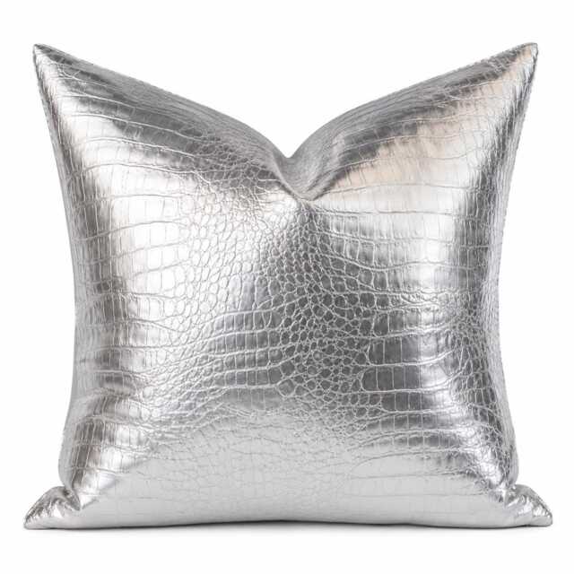 Silver Faux Leather Pillow Covers, Metallic Cushion, Faux Crocodile Silver Leather, Throw Pillow, Faux - image 1