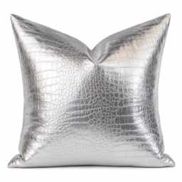 Silver Faux Leather Pillow Covers, Metallic Cushion, Faux Crocodile Silver Leather, Throw Pillow, Faux - thumbnail 1