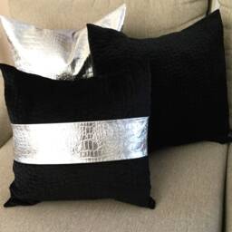 Silver Faux Leather Pillow Covers, Metallic Cushion, Faux Crocodile Silver Leather, Throw Pillow, Faux - thumbnail 3