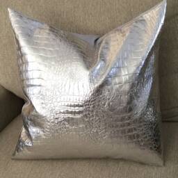 Silver Faux Leather Pillow Covers, Metallic Cushion, Faux Crocodile Silver Leather, Throw Pillow, Faux - thumbnail 2