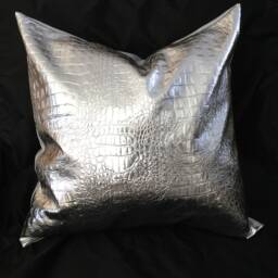 Silver Faux Leather Pillow Covers, Metallic Cushion, Faux Crocodile Silver Leather, Throw Pillow, Faux - thumbnail 2