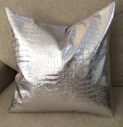 Silver Faux Leather Pillow Covers, Metallic Cushion, Faux Crocodile Silver Leather, Throw Pillow, Faux - thumbnail 1