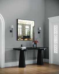 Moon Antique Silver Tinted Wall Mirror - Black Metal Frame