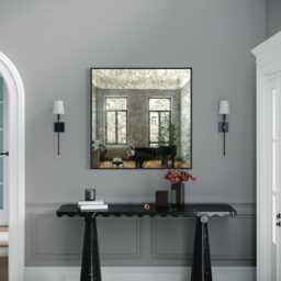 Moon Antique Silver Tinted Wall Mirror - Black Metal Frame - thumbnail 2