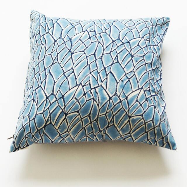 Bright Blue Blockprint Cotton Pillow Cover- Fair- Branch Pattern - Square Sham-Fair Trade India Handprinted 20 X - image 1