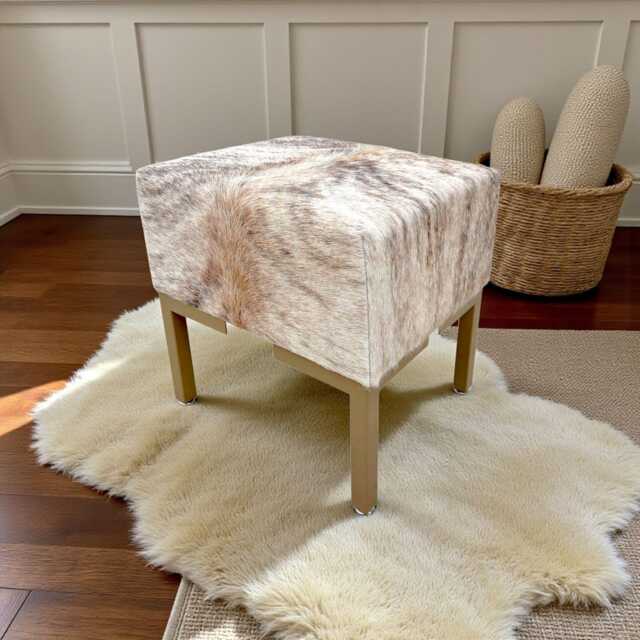 Genuine Cowhide & Steel Vanity Stool - For Makeup Dressing Table Or Footstool - Lfb-V - image 1