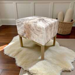 Genuine Cowhide & Steel Vanity Stool - For Makeup Dressing Table Or Footstool - Lfb-V