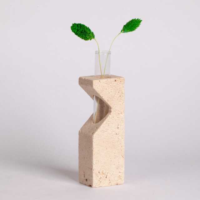 Handmade Beige Travertine Glass Tube Planter Unique Stone Decor - image 1