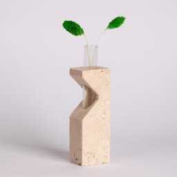 Handmade Beige Travertine Glass Tube Planter Unique Stone Decor - thumbnail 1