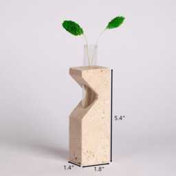 Handmade Beige Travertine Glass Tube Planter Unique Stone Decor - thumbnail 2