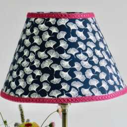 Navy Floral Lampshade Gingko Leaf Botanical Print, Tapered Cotton Lampshade - thumbnail 2