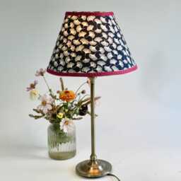 Navy Floral Lampshade Gingko Leaf Botanical Print, Tapered Cotton Lampshade - thumbnail 1