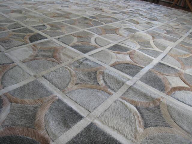 Patchwork Cowhide Rug- Free Shipping - Model Buenos Aires. Size 5' X 7' Mix Of Greys & Brindle Beige - image 1