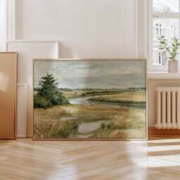 Meadow River Poster, Neutral Landscape Print, Country Wall Art, Paper - thumbnail 4