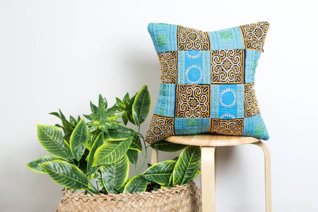 Tribal Cushion Cover - Embroidered Pillow Cases, Covers 16x16, Unique Pillows, Vietnam Handicraft - image 1