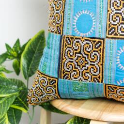 Tribal Cushion Cover - Embroidered Pillow Cases, Covers 16x16, Unique Pillows, Vietnam Handicraft - thumbnail 2