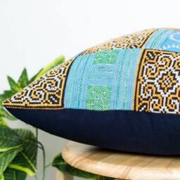 Tribal Cushion Cover - Embroidered Pillow Cases, Covers 16x16, Unique Pillows, Vietnam Handicraft - thumbnail 4