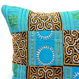 Tribal Cushion Cover - Embroidered Pillow Cases, Covers 16x16, Unique Pillows, Vietnam Handicraft - thumbnail 3