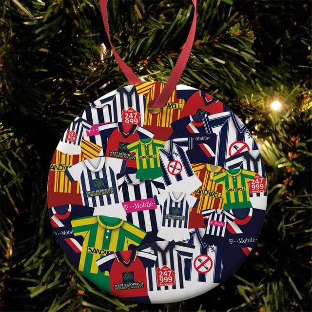 West Brom Kit Mash Retro Shirt Christmas Tree Decoration Bauble Flat Ceramic Great Gift Football Gifts Printed in The UK