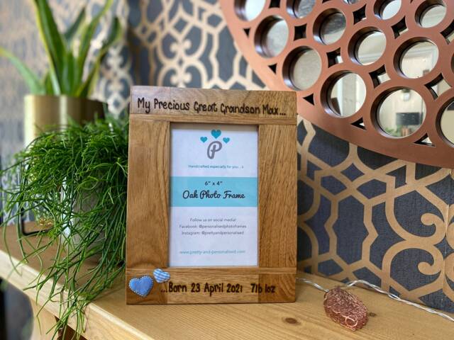 "New Grandchild Gift For Grandparent - My Precious Grandson/Granddaughter Personalised Oak Wood Photo Frame 6x4"", 7x5"" Or 10x8" - image 1