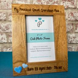 "New Grandchild Gift For Grandparent - My Precious Grandson/Granddaughter Personalised Oak Wood Photo Frame 6x4"", 7x5"" Or 10x8" - thumbnail 2