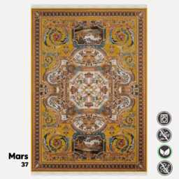 Baroque Chenille Rug Mustard Gold Medallion Design, Washable - thumbnail 2