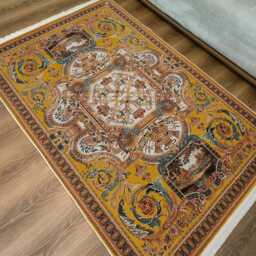 Baroque Chenille Rug Mustard Gold Medallion Design, Washable - thumbnail 3